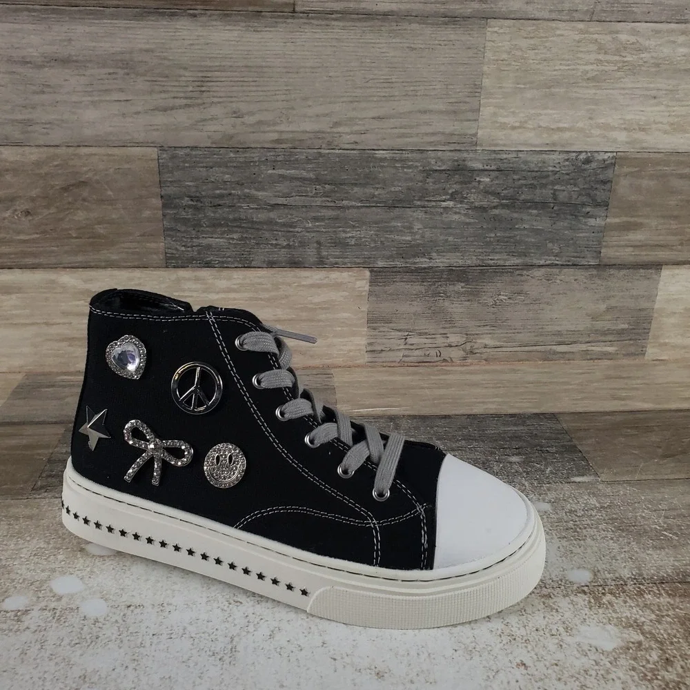 Steve Madden Mistee Kids Shoes Sz 3 Black Side Zip Platform Lace Up Sneakers